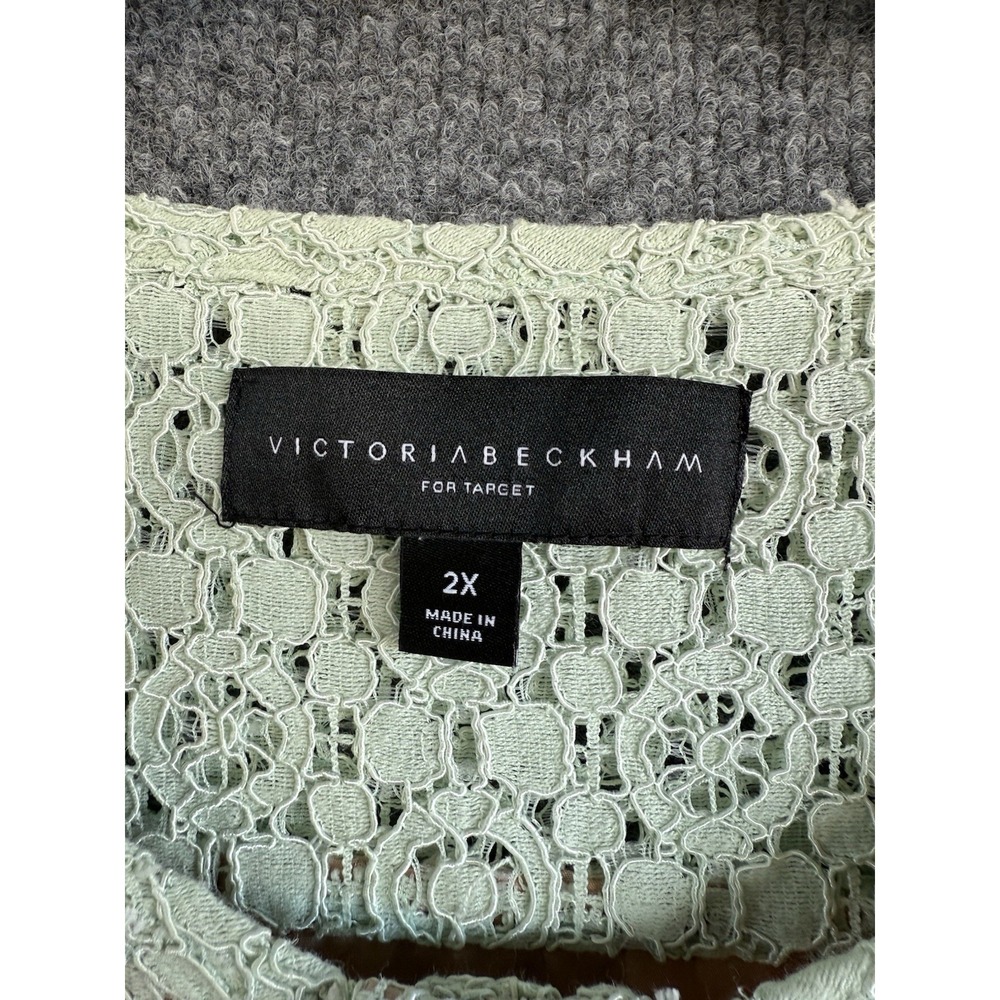 Victoria Beckham Target Womens Dress 2X Green‎ Eyelet Sheer Sleeves Sheath J98 - Picture 3 of 5